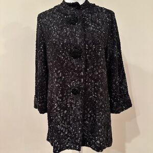 JM Collection Black Coat with Textured Design